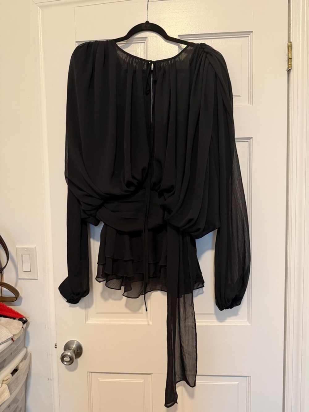 NWT Lioness Elements Black Sheer Draped Ruffle Blouse